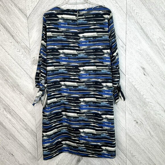 Lafayette 148 Dress Womens Size Medium Blue Striped 3/4 Tie Sleeve Sheath - Picture 6 of 6